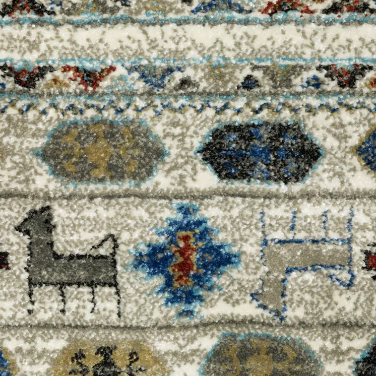 7' X 9' Ivory Tan And Gray Tribal Area Rug