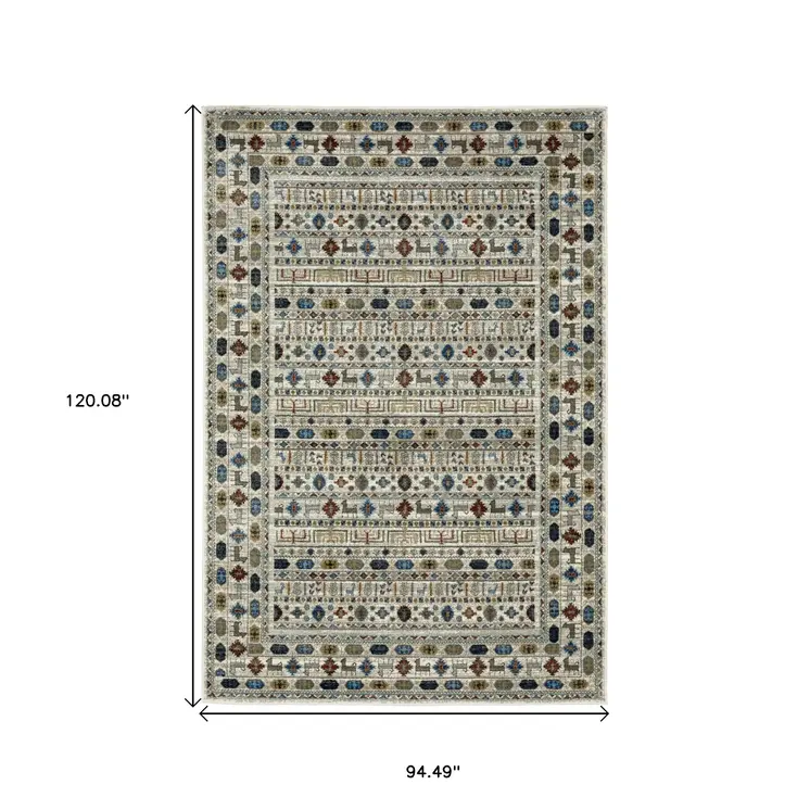 8' X 10' Ivory Tan And Gray Tribal Area Rug