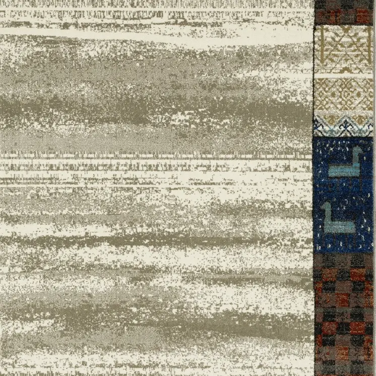 4' X 6' Ivory Tan And Blue Patchwork Area Rug
