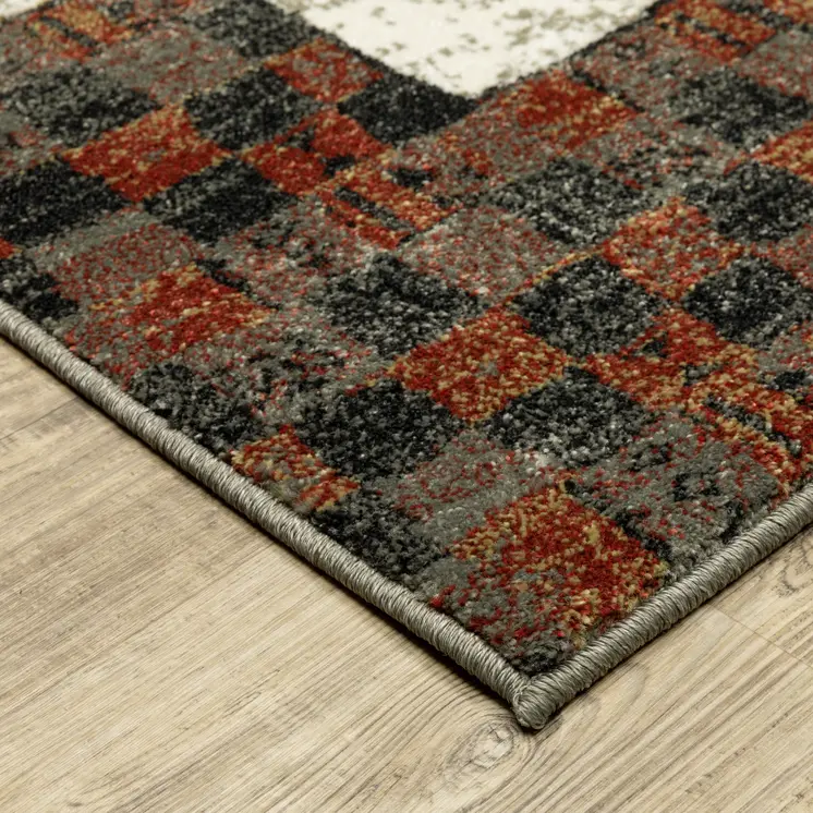 4' X 6' Ivory Tan And Blue Patchwork Area Rug