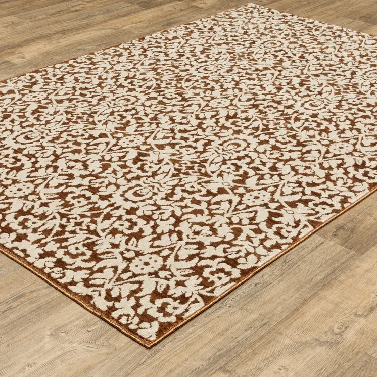 7' X 10' Rust And Beige Oriental Area Rug
