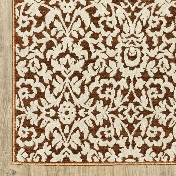 7' X 10' Rust And Beige Oriental Area Rug