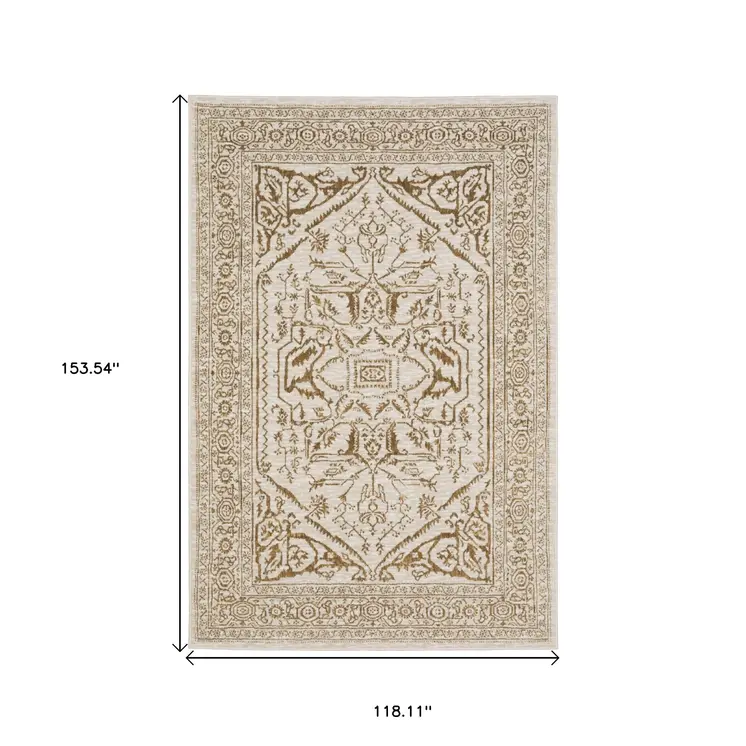 10' X 13' Ivory And Gold Oriental Area Rug