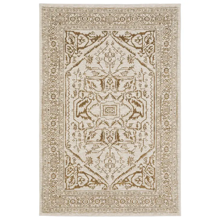 10' X 13' Ivory And Gold Oriental Area Rug