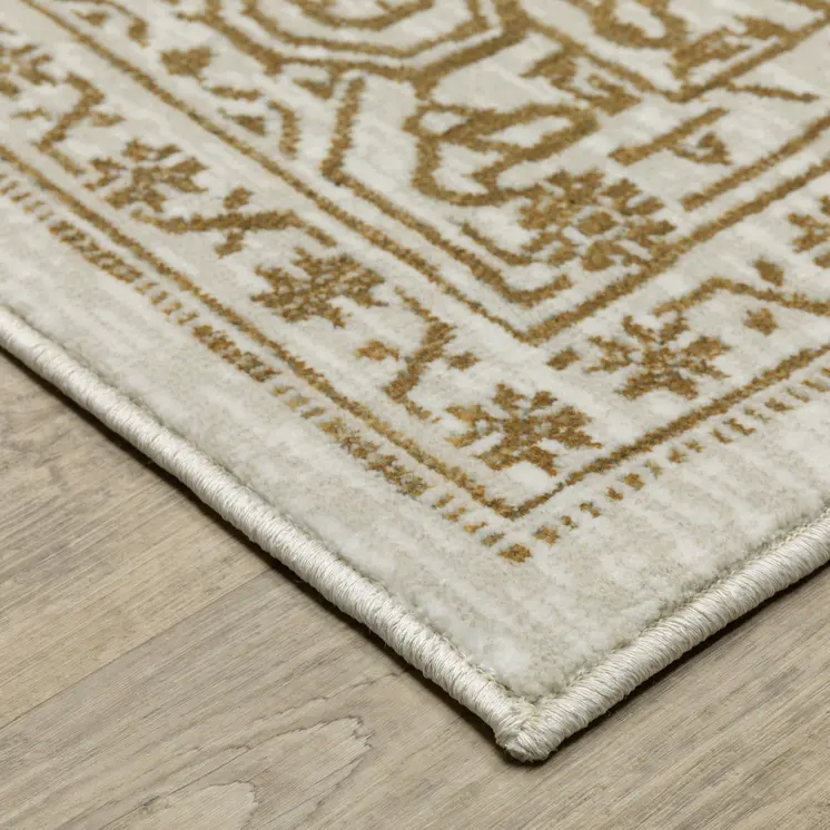 10' X 13' Ivory And Gold Oriental Area Rug