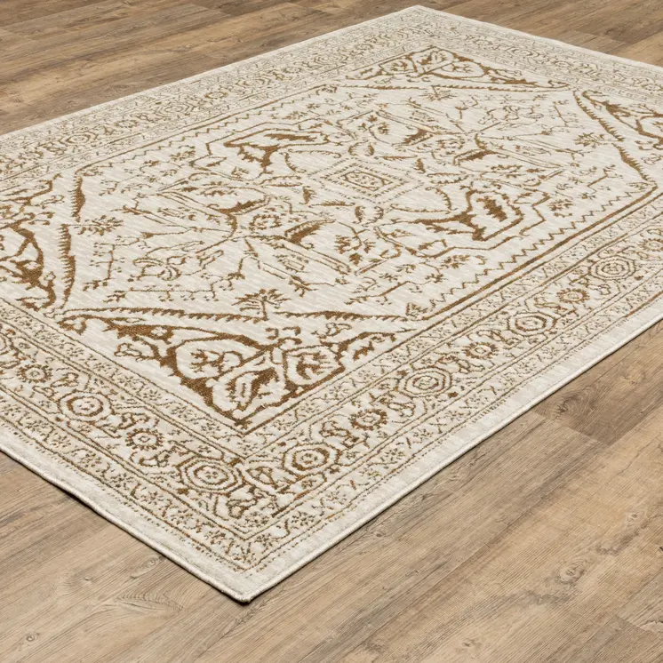 10' X 13' Ivory And Gold Oriental Area Rug