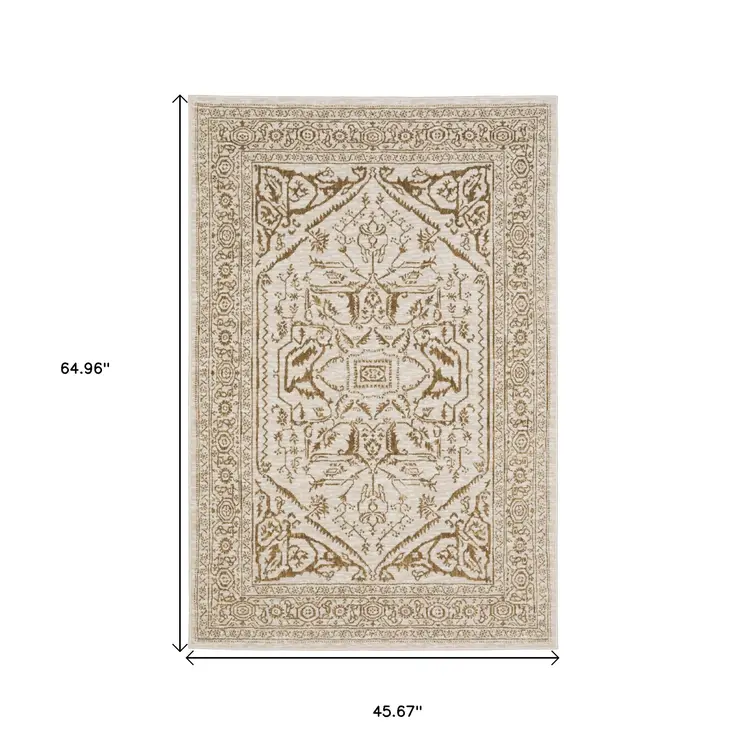 4' X 6' Ivory And Gold Oriental Area Rug