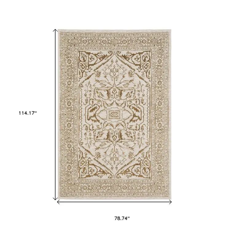 7' X 10' Ivory And Gold Oriental Area Rug