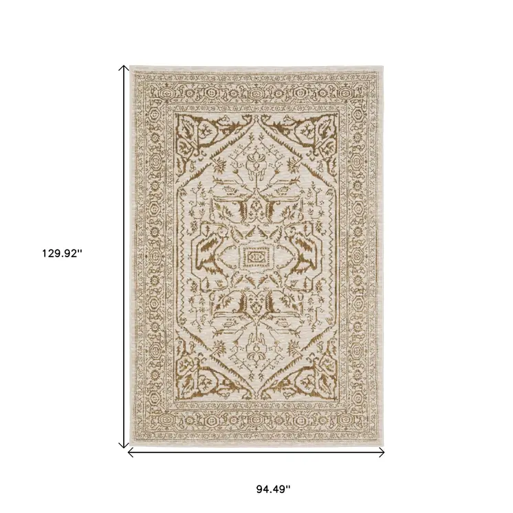 8' X 11' Ivory And Gold Oriental Area Rug