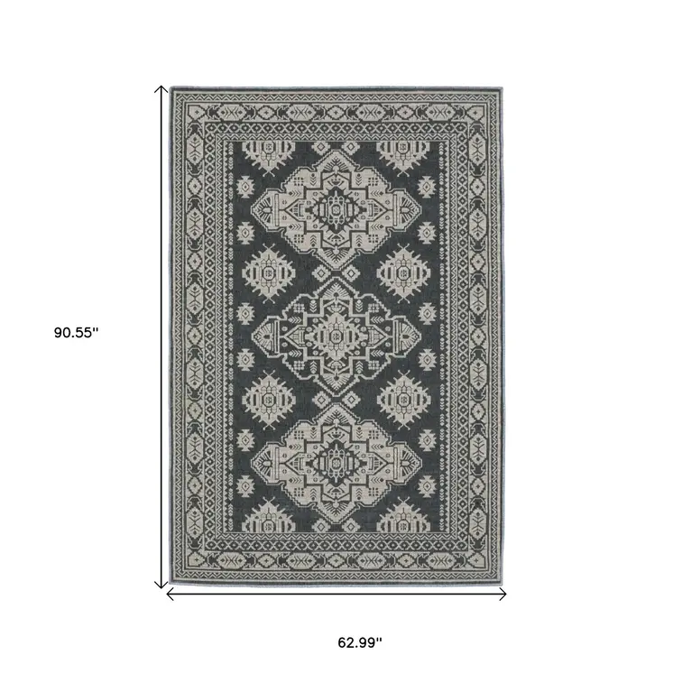 5' X 8' Blue And Gray Medallion Area Rug