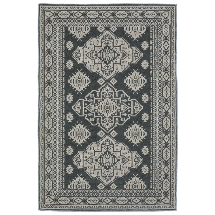 5' X 8' Blue And Gray Medallion Area Rug