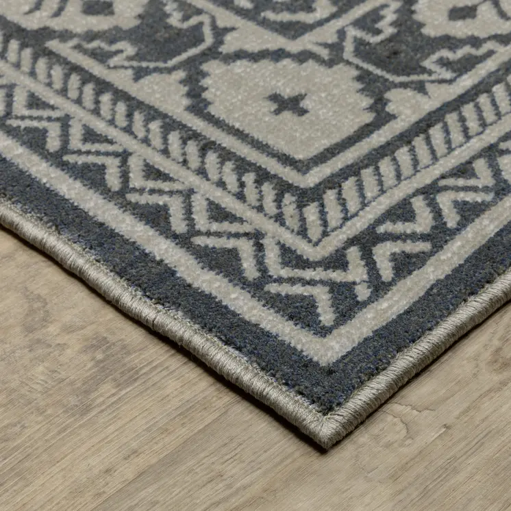 5' X 8' Blue And Gray Medallion Area Rug