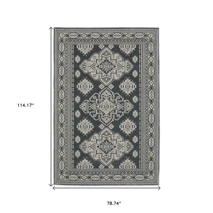 7' X 10' Blue And Gray Medallion Area Rug