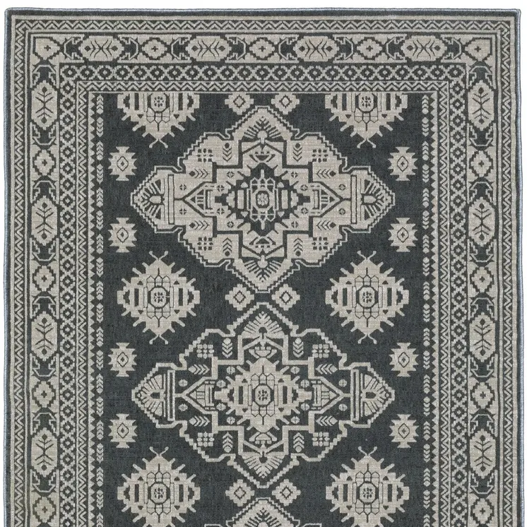 7' X 10' Blue And Gray Medallion Area Rug