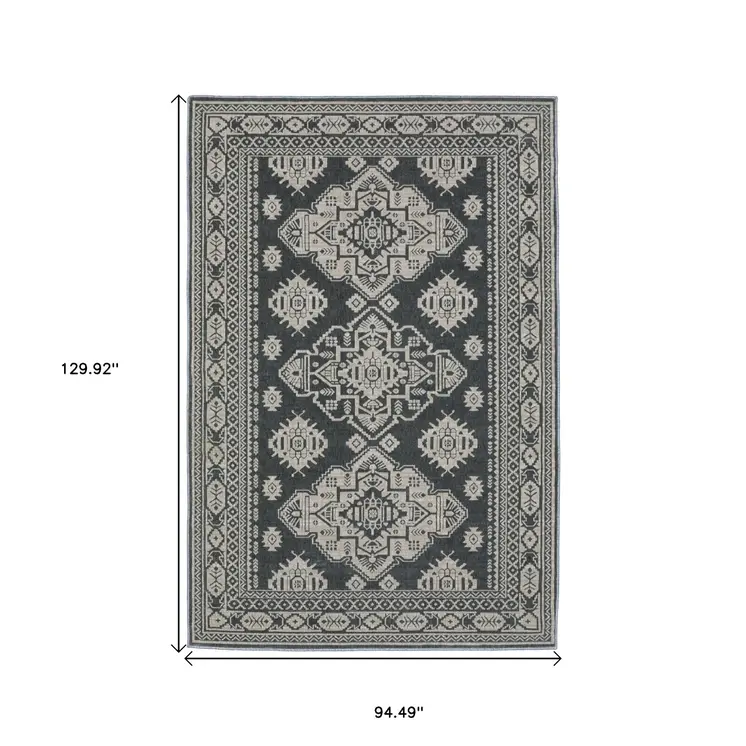 8' X 11' Blue And Gray Medallion Area Rug