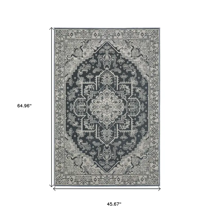 4' X 6' Blue And Gray Oriental Area Rug