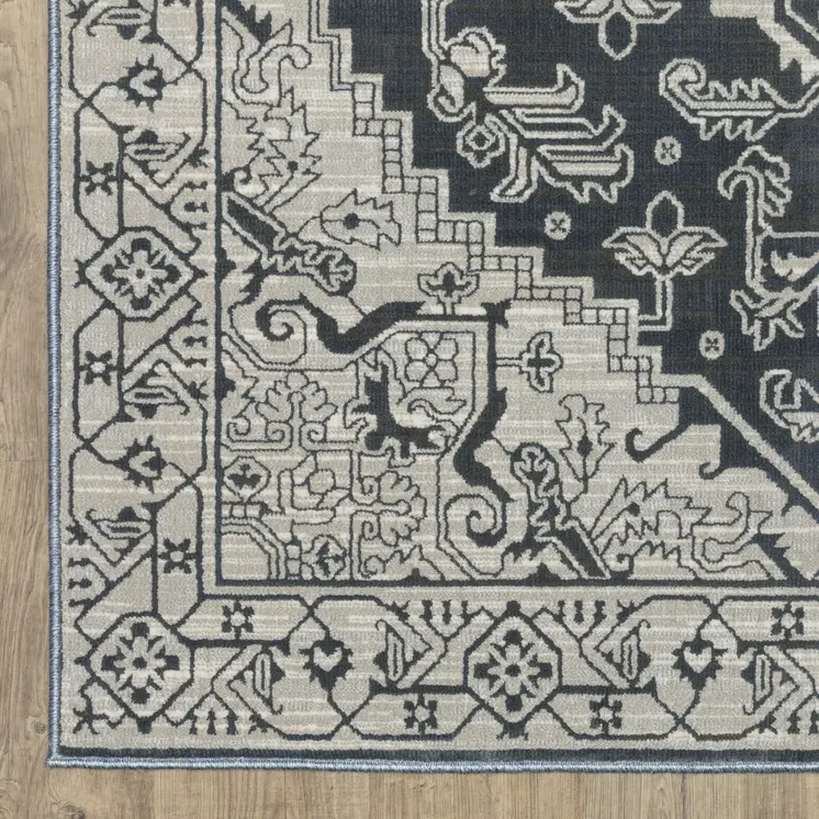 4' X 6' Blue And Gray Oriental Area Rug