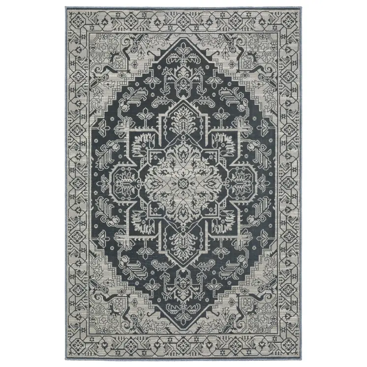 7' X 10' Blue And Gray Oriental Area Rug