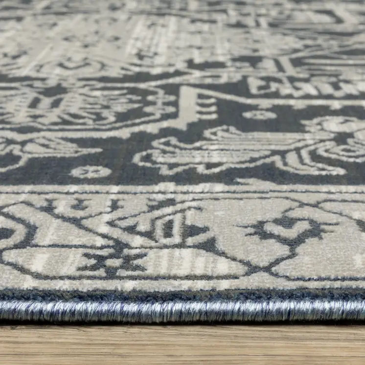 7' X 10' Blue And Gray Oriental Area Rug