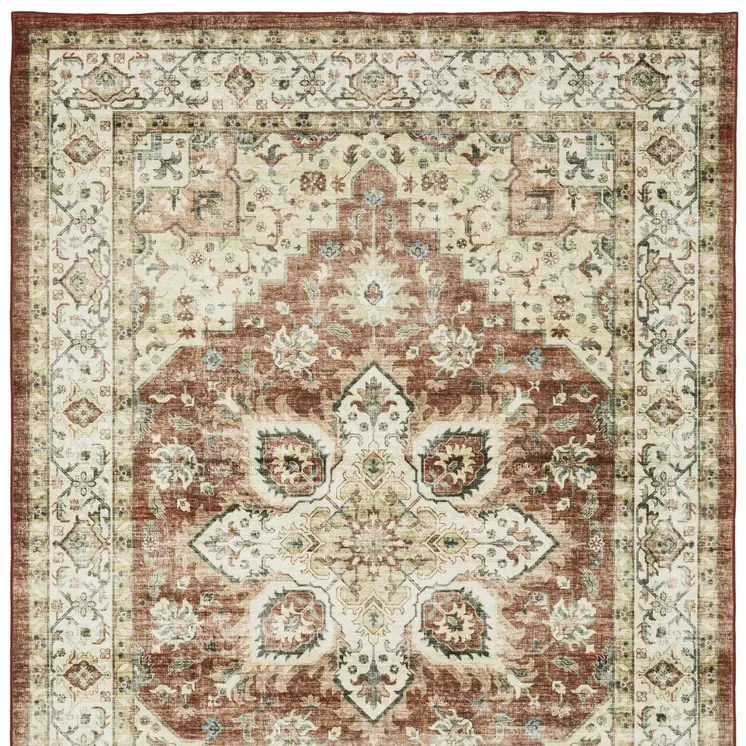 5' X 7' Red And Ivory Oriental Distressed Area Rug
