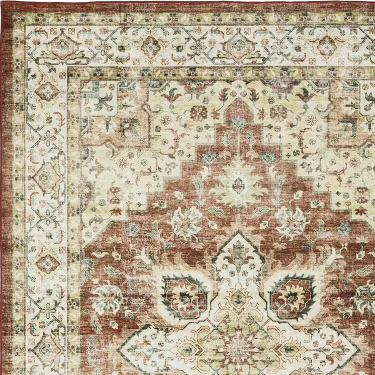 4' X 6' Red And Ivory Oriental Distressed Area Rug