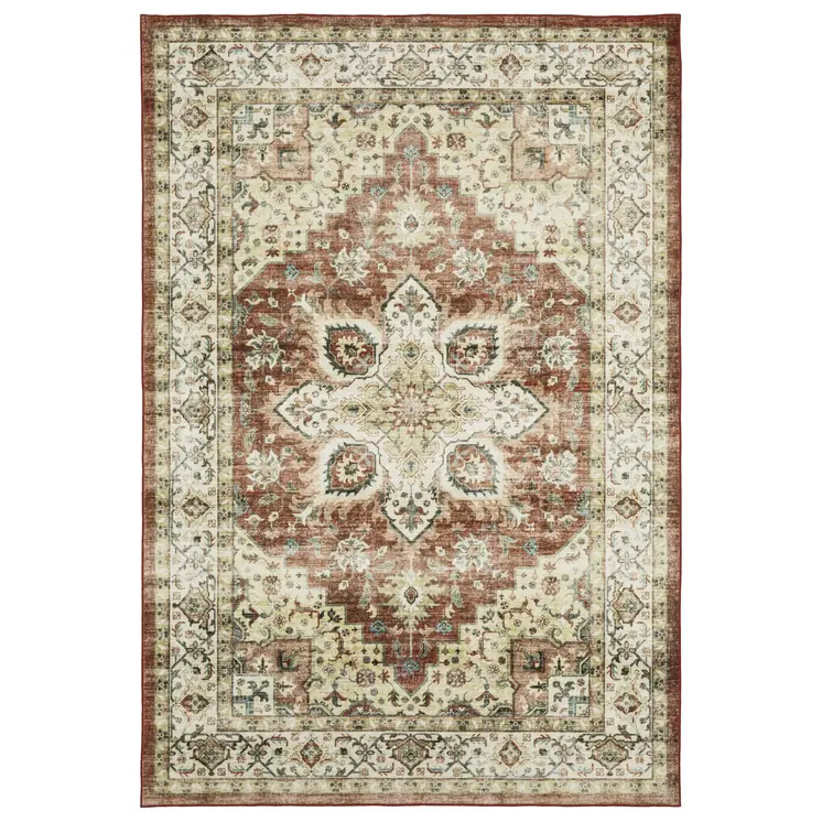8' X 10' Red And Ivory Oriental Distressed Area Rug