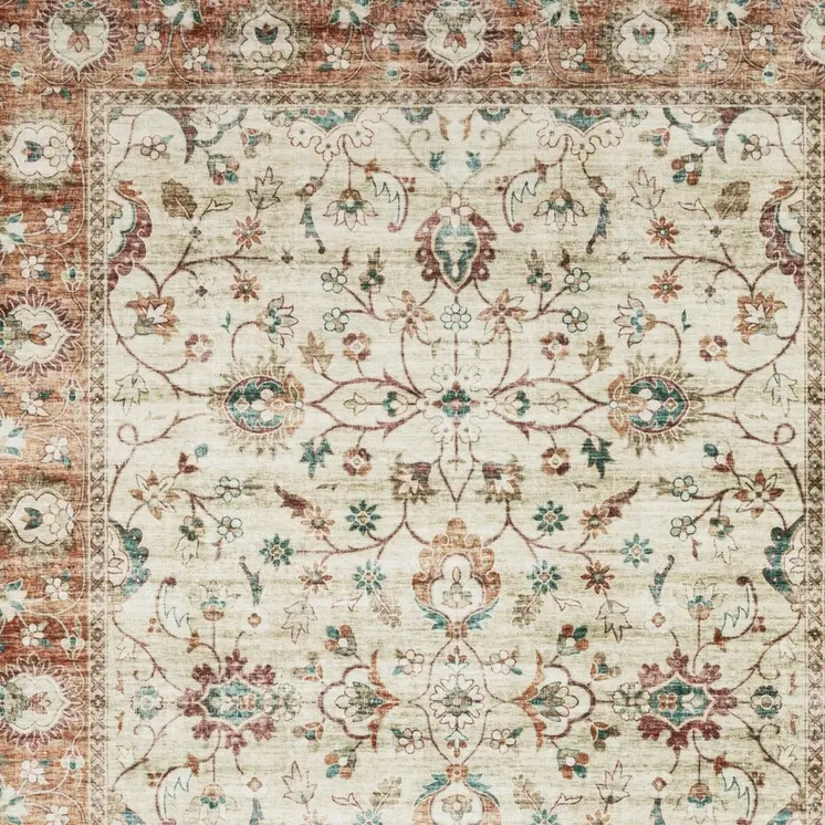 5' X 7' Ivory And Rust Oriental Distressed Area Rug
