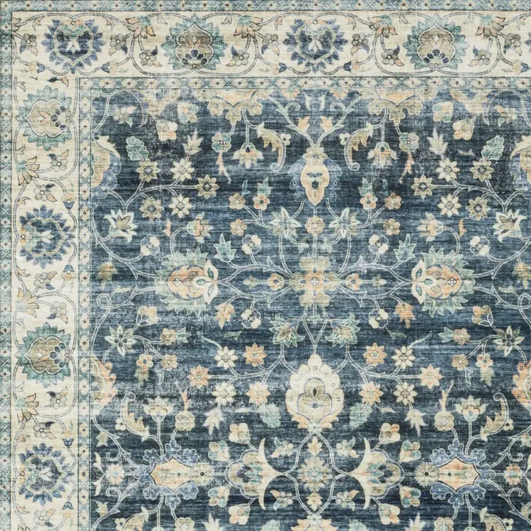 5' X 7' Blue And Ivory Oriental Distressed Area Rug