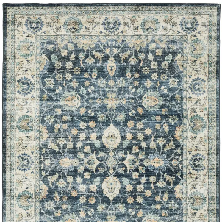 8' X 10' Blue And Ivory Oriental Distressed Area Rug