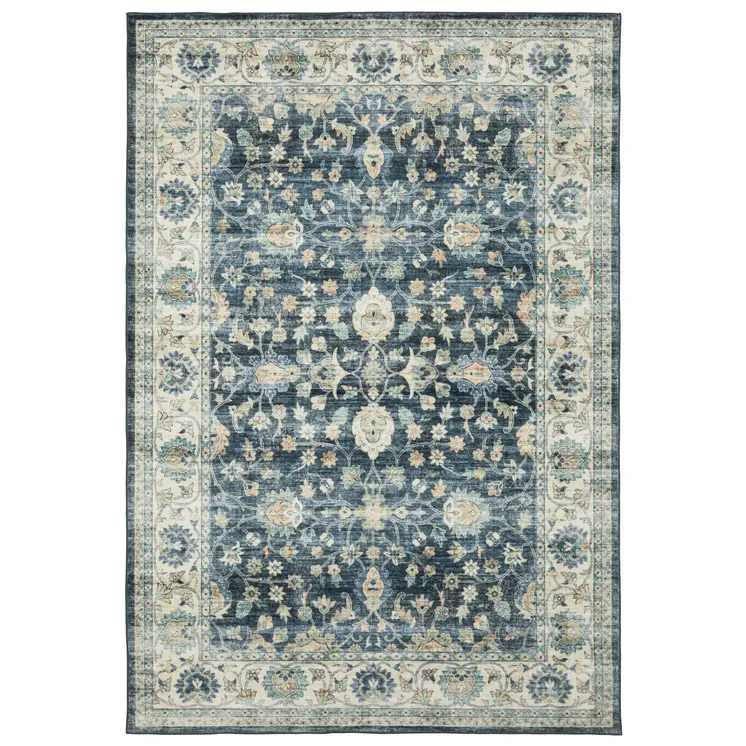 8' X 10' Blue And Ivory Oriental Distressed Area Rug