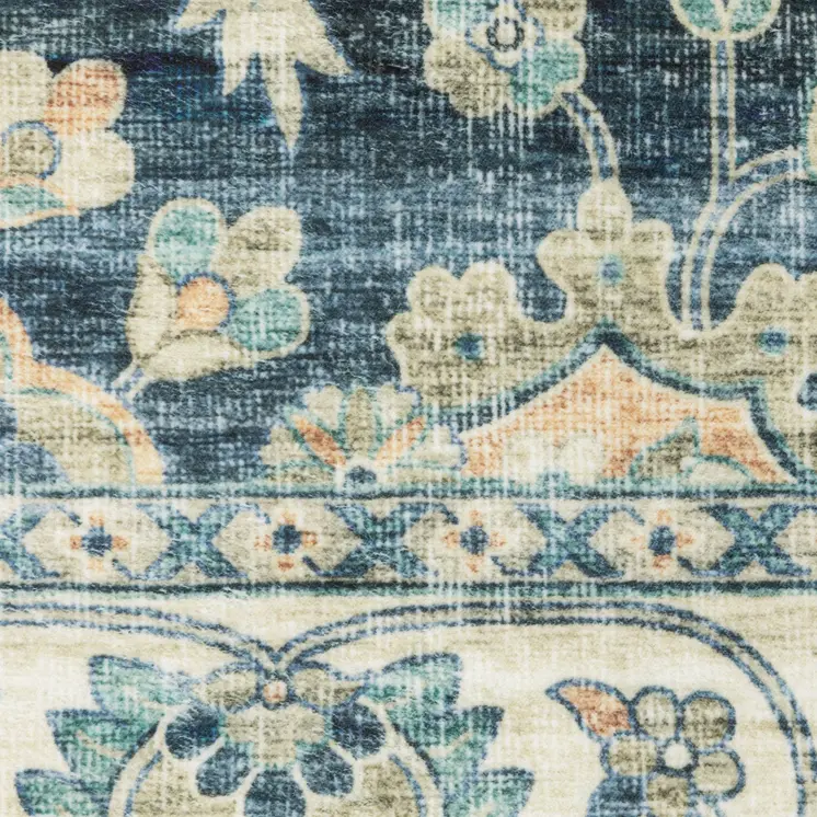 8' X 10' Blue And Ivory Oriental Distressed Area Rug