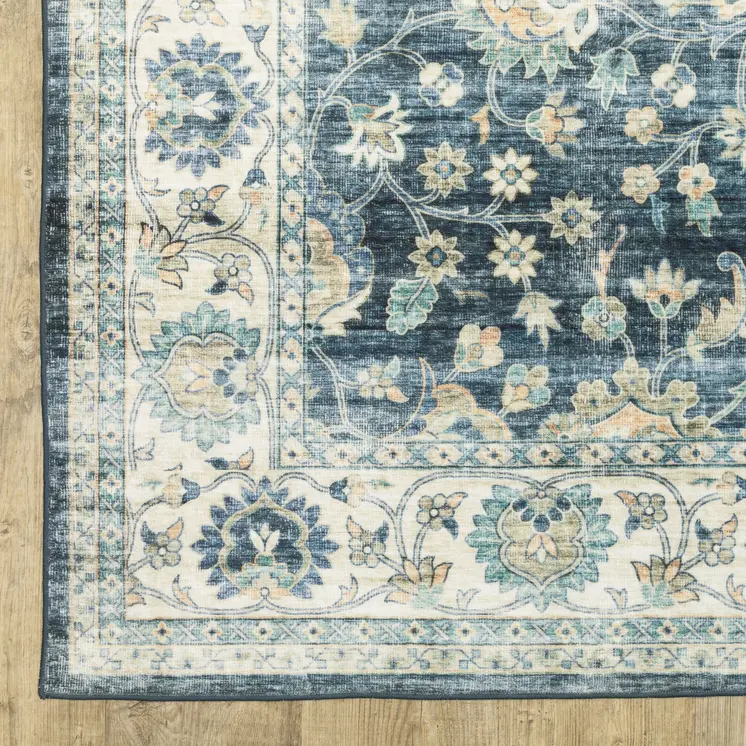 8' X 10' Blue And Ivory Oriental Distressed Area Rug