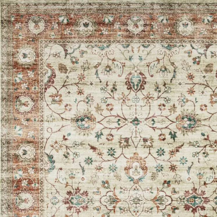 4' X 6' Ivory And Rust Oriental Distressed Area Rug