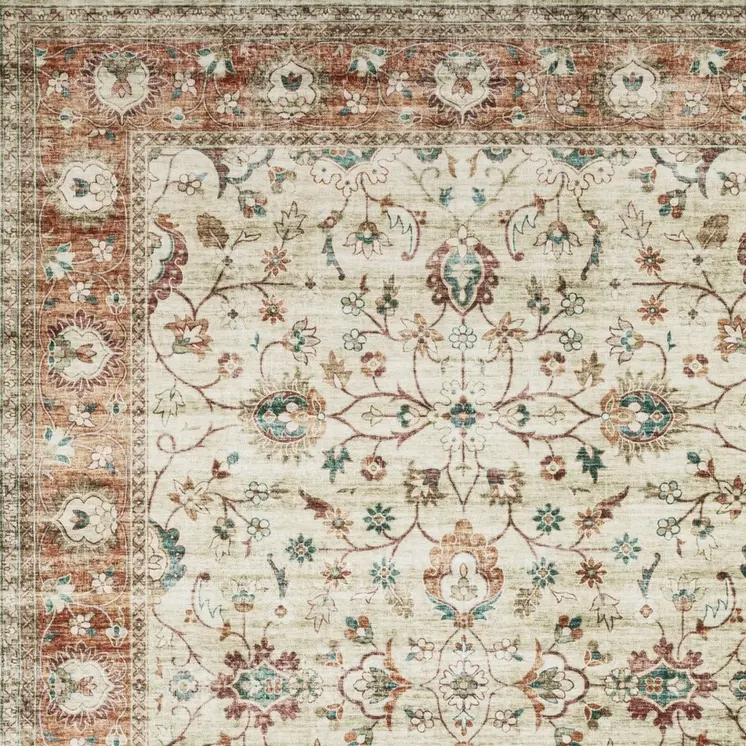 8' X 10' Ivory And Rust Oriental Distressed Area Rug
