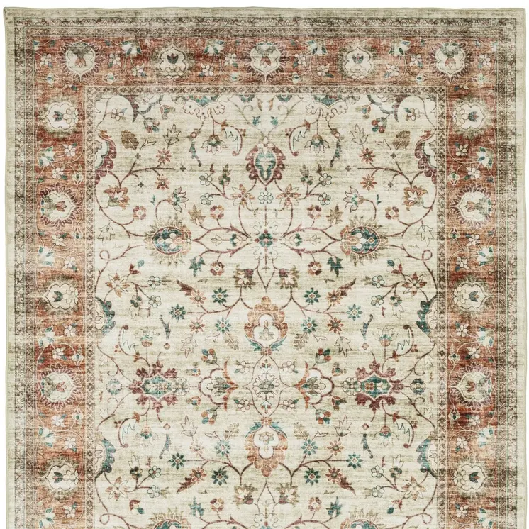 8' X 10' Ivory And Rust Oriental Distressed Area Rug