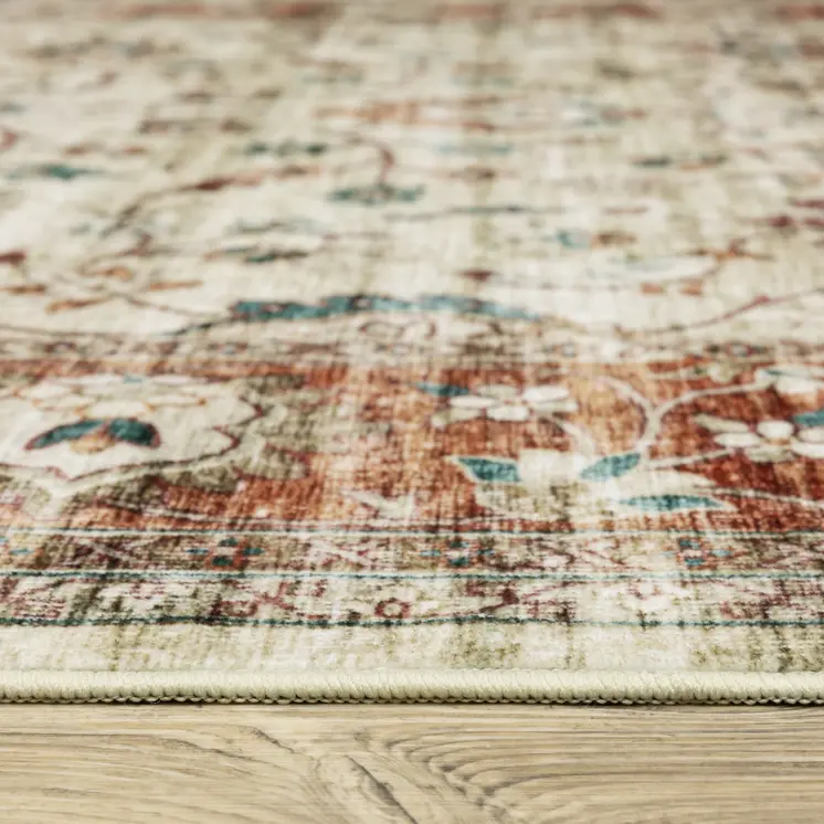 8' X 10' Ivory And Rust Oriental Distressed Area Rug