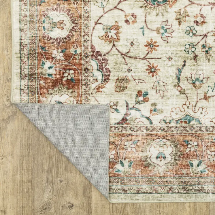 8' X 10' Ivory And Rust Oriental Distressed Area Rug