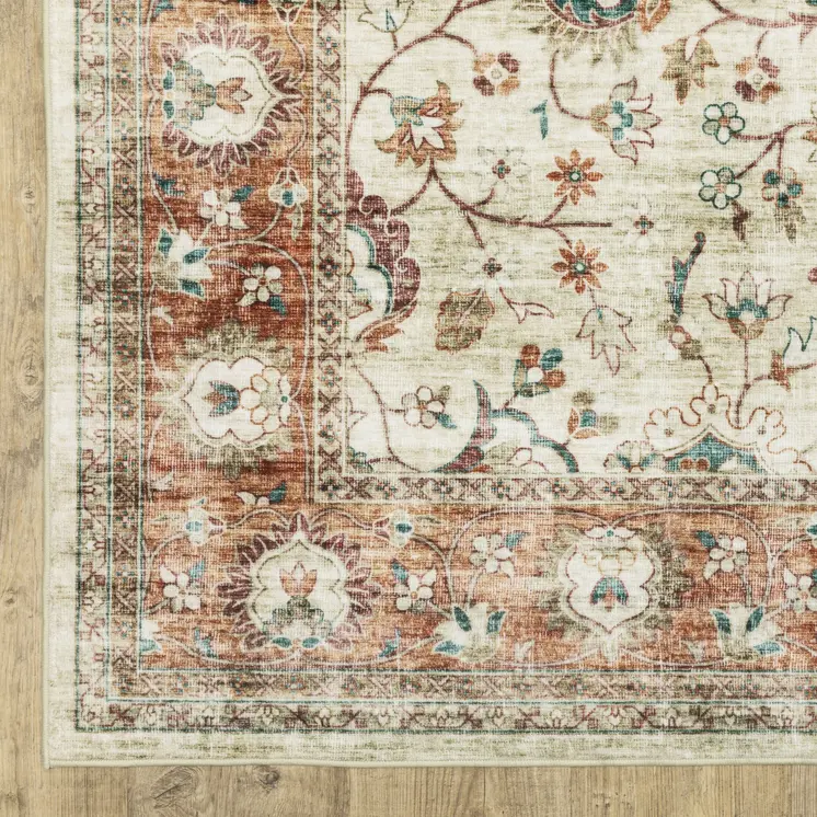 8' X 10' Ivory And Rust Oriental Distressed Area Rug