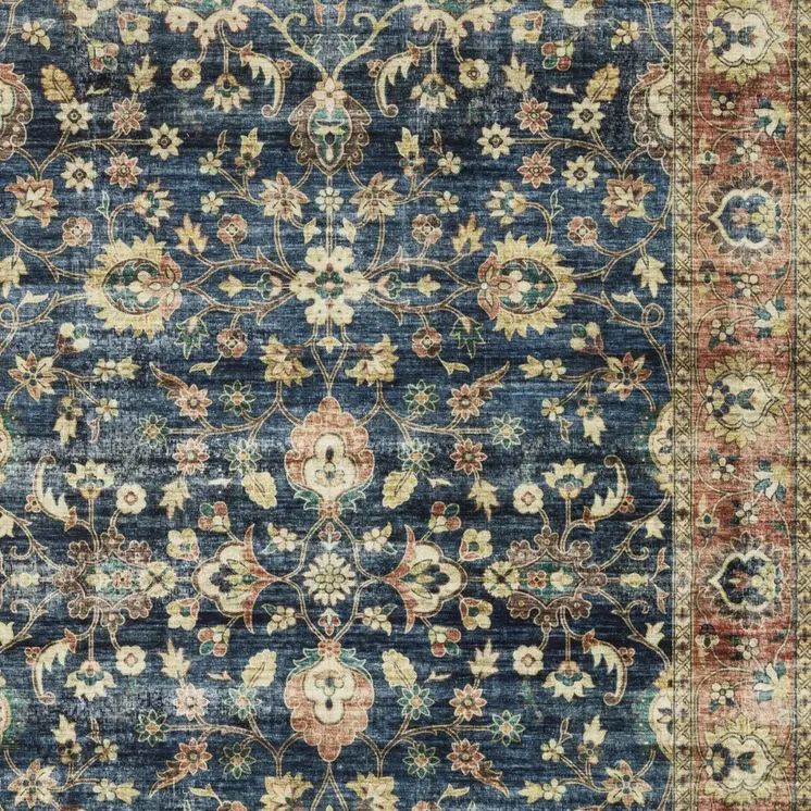 4' X 6' Blue And Rust Oriental Distressed Area Rug
