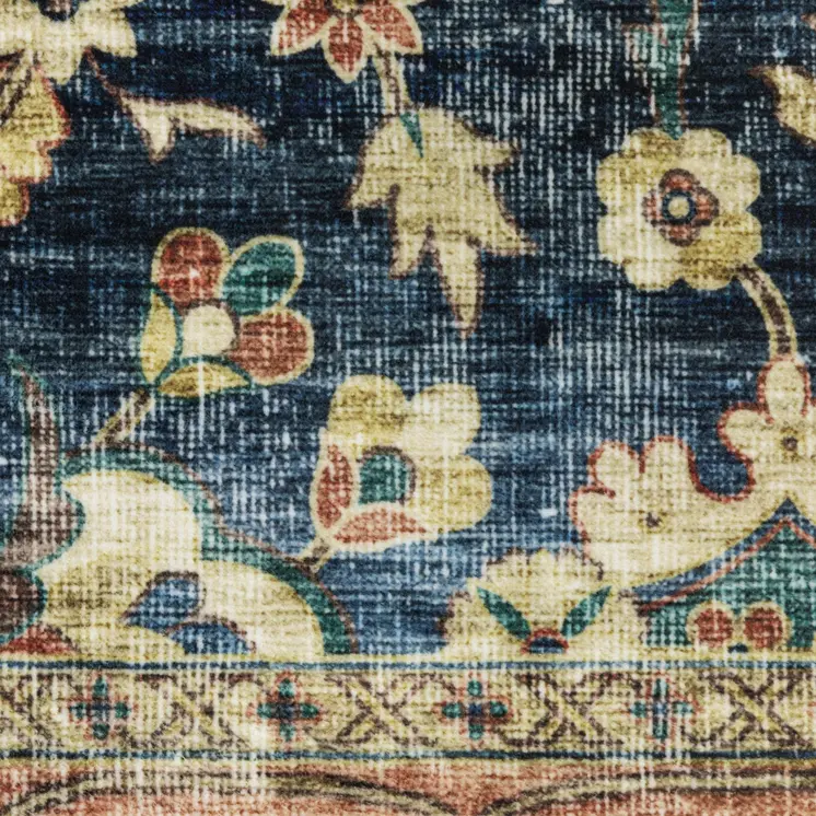 5' X 7' Blue And Rust Oriental Distressed Area Rug