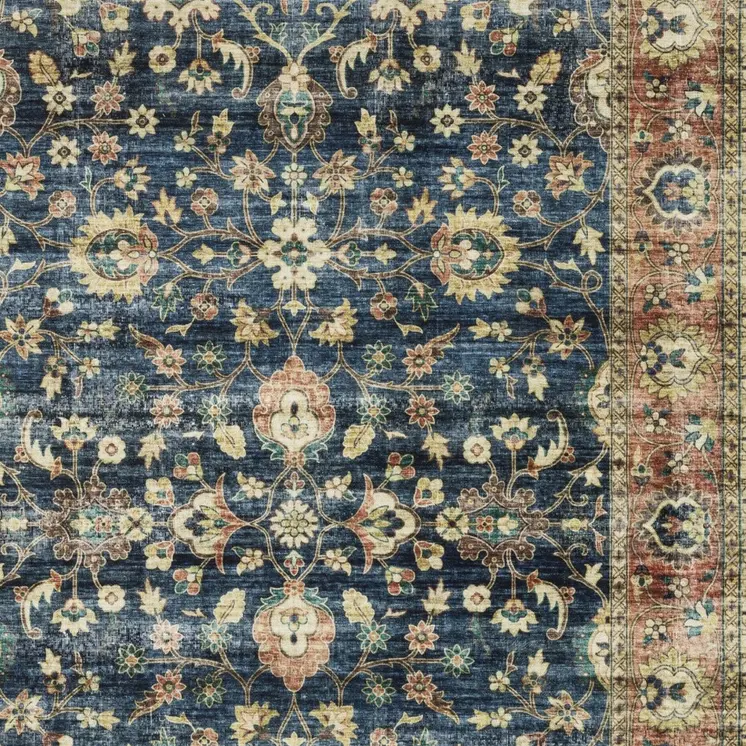 8' X 10' Blue And Rust Oriental Distressed Area Rug