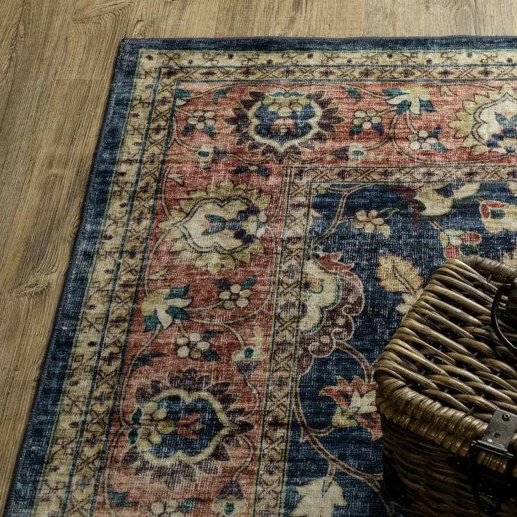 8' X 10' Blue And Rust Oriental Distressed Area Rug