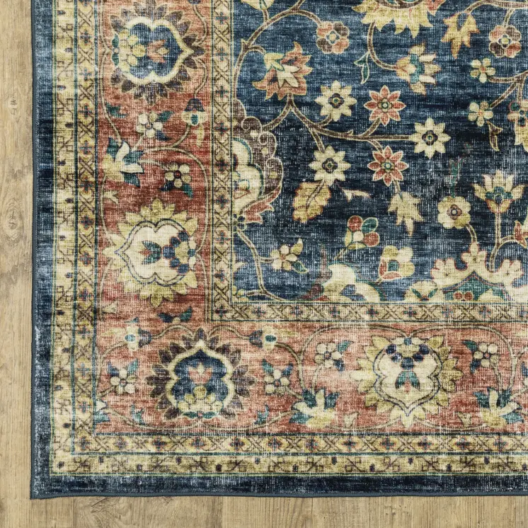 8' X 10' Blue And Rust Oriental Distressed Area Rug