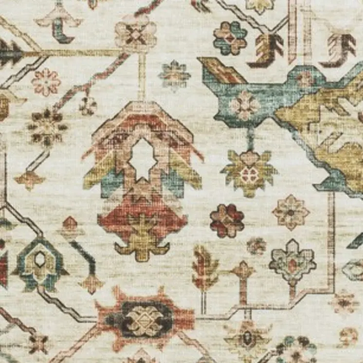 5' X 7' Ivory Oriental Distressed Area Rug