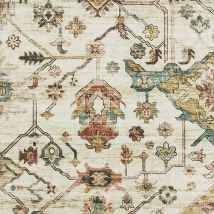 5' X 7' Ivory Oriental Distressed Area Rug