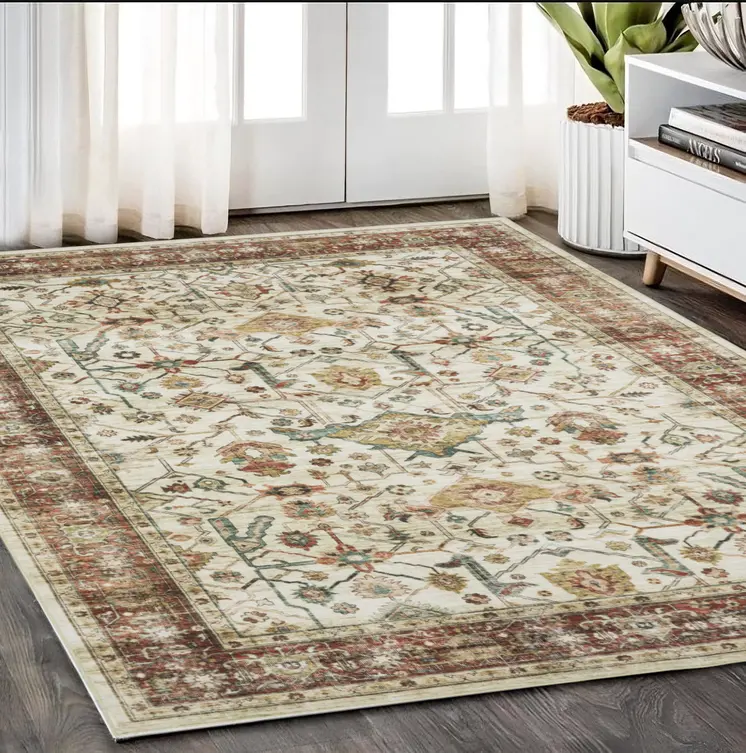 5' X 7' Ivory Oriental Distressed Area Rug
