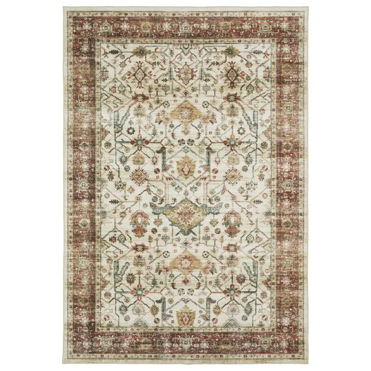 4' X 6' Ivory Oriental Distressed Area Rug