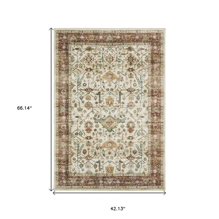 4' X 6' Ivory Oriental Distressed Area Rug