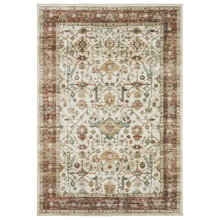 8' X 10' Ivory Oriental Distressed Area Rug