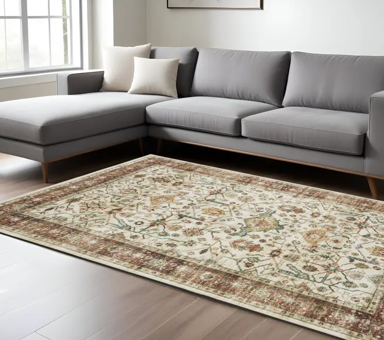 8' X 10' Ivory Oriental Distressed Area Rug